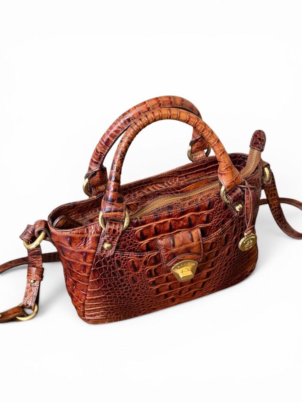 Vintage Brahmin Melbourne Croc Embossed Leather Crossbody Satchel – Pecan - Picture 3 of 8